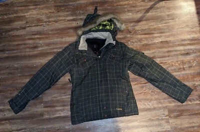 Liquid Boardwear grey plaid ski jacket w/ faux fur trimmed hood Medium - Image 1 of 4
