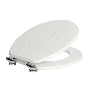 1x White Soft Close Wooden Toilet Seat Oval Shape Bathroom WC Top Fittings - Picture 1 of 7