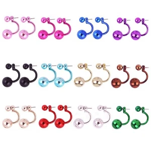 10 Pairs Metallic Color Acrylic Round Double Sided Ear Stud Front Back Earrings - Picture 1 of 12