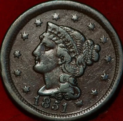 1851 Philadelphia cabelo trançado de cobre perfeito centavo grande - Imagem 1 de 2