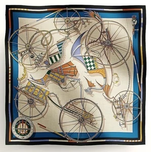 Hermes Shawl Scarf Voitures en Equilibre Stole Blue Cashmere Silk Auth New 140 - Picture 1 of 12