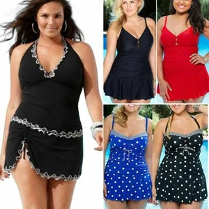 Plus Size Woman Strappy Swimsuit Swim Dress Tankini Swimwear Beach Bathing Suit - Picture 1 of 18