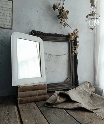 Espejo francés antiguo pintado blanco estilo Louis Philippe marco de madera placa zorro Foto 1 de 4