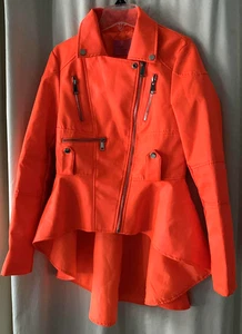 Azalea Wang (Akira) Women's Medium Neon Orange Jacket Peplum Zippers Rock - Picture 1 of 12