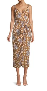 Rebecca Taylor Dress Poppy Field Daisey Gingham Toffee wrap Cotton Size 8 - Picture 1 of 17