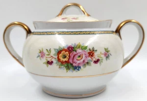 Cuenco de azúcar Noritake patrón N23 borde dorado floral antiguo 1911-1940 - Imagen 1 de 8