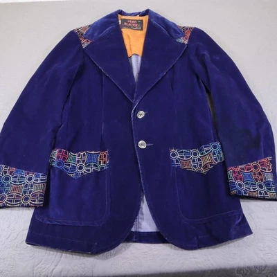 Blazer Campus Jean Vintage Para Hombre 40 Azul Terciopelo Bordado Hecho en EE. UU. Años 70 Foto 1 de 4