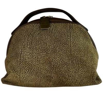 Borbonese Redwall  Brown Tan Suede Leather Double Top Handle Bag Made In Italy - Image 1 of 4