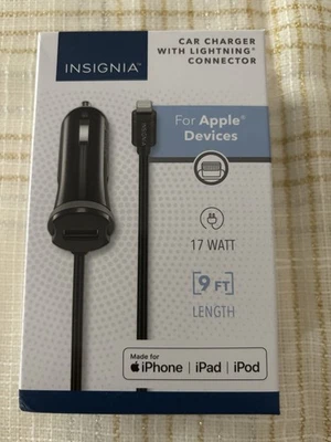 Insignia 17W Apple MFi-Certified Car Charger  For Apple iPhone iPad iPod 9’ Long - Image 1 of 4