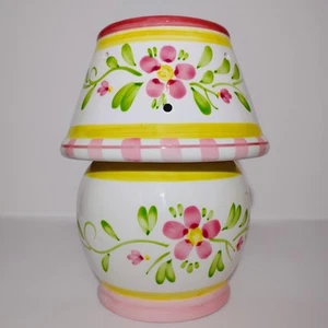 🌸Keramik Kerzenlicht Lampe mit Schirm bunt Blumen Frühling Landhaus Deko - Bild 1 von 9