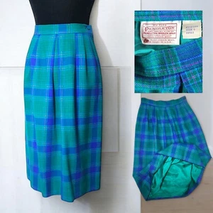 Vintage Pendleton Tartan Virgin Wool Lined Skirt Size 8P W/Pockets Emerald Green - Picture 1 of 14
