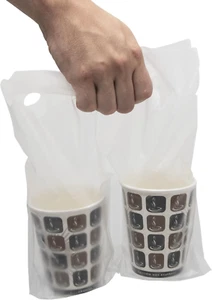 Double Drink Carrier Bags - 200 Pack Plastic Coffee Cup Delivery Pouches - Picture 1 of 12