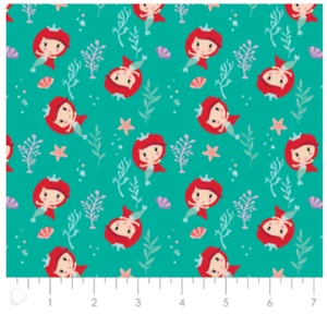Disney Princess Kawaii: Ariel Tossed On Turquoise- Camelot Fabrics Sold BTY - Picture 1 of 1