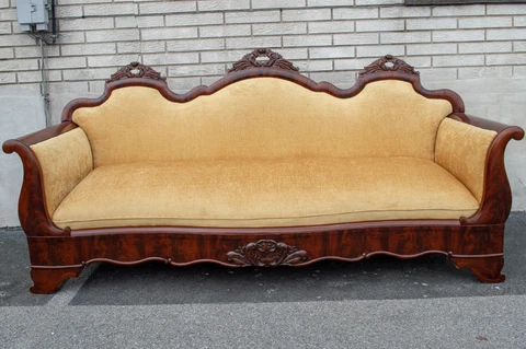 Mahogany American Empire Sofa Antique 19th Century Newly Upholstered & Restored Cover
