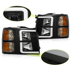 For 2007-2013 Chevy Silverado 1500 2500 HD Black Housing Headlights With LED DRL - Picture 1 of 4