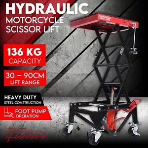 Motorcycle Jack Hydraulic Scissor Jack w/ castors 300lbs Bench Lift Table +S - Picture 1 of 11