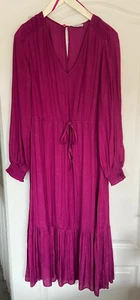 Marks and Spencer dress , Magenta with tie up, size 14 polyester - Picture 1 of 6