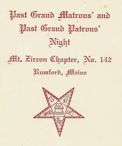 1965 Karte-Mt. Zirkon Kapitel Nr. 142-Rumford Maine-Past große Matronen & Muster - Bild 1 von 4
