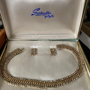 Vintage Scitarelli by Phyllis Halskette & Ohrring Strass im Originalkarton - Bild 1 von 13