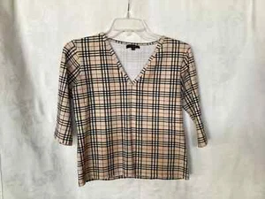 Burberry Nova Check Plaid Cotton Pullover 3/4 Sleeves Girls Medium-Authentic - Picture 1 of 8