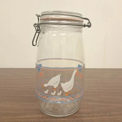 Vtg 1.5 L Glass Jar Canister Wire Hinge Lock Niveau De Remplissage France Ducks - Image 1 of 4