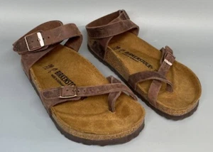 Birkenstock Yara Habana Regular Brown Leather Sandals Strappy Womens New - Picture 1 of 25
