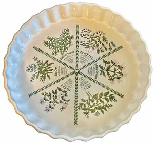 Ashley Ceramics France Quiche Pan 9.5”x1.5” Diameter White Herb Recipe Flan Tart - Picture 1 of 6