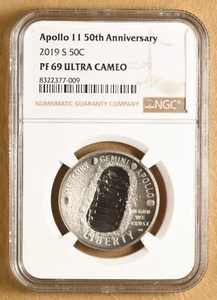 2019 S Apollo 11 50th Anniversar Commemorative Half Dollar NGC PF 69 Ultra Cameo - Picture 1 of 2
