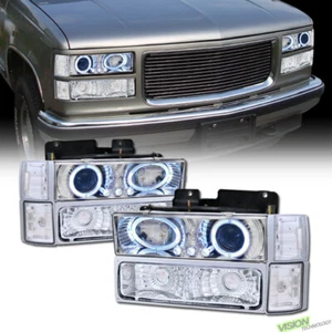 Chrome LED Halo Projector Headlight+Signal+Corner K2 For 94+ C10 Yukon/Suburban - Picture 1 of 2