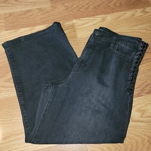 Vintage Lauren Ralph Lauren Jeans Black Lace Up High Waist Wide Leg Womens Sz 14 - Picture 1 of 6
