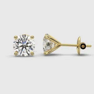 Top Quality 3.2MM 0.40ct D/VS Lab Grown Diamond Stud Earrings, YELLOW Gold - Picture 1 of 10