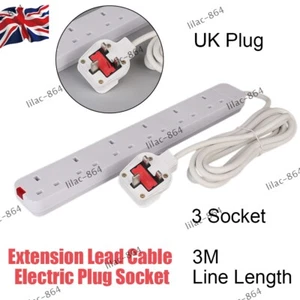 Extension Lead with 3M Cable Electric Plug Socket UK 6 Gang Way Mains Power - Picture 1 of 6