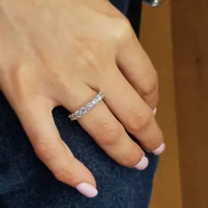 1Ct Round Cut Certified Lab Grown Diamond Ring Full Eternity Band 14k White Gold - Picture 1 of 24