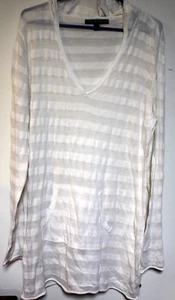 Tommy Hilfiger White & Ivory Striped Hooded Knee Length Long Sleeve Dress Sz XL - Picture 1 of 4