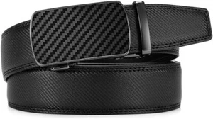 1 3/8" Carbon Fiber Black Men's Ratchet Adjustable Belt Leather for Dress Pant - Picture 1 of 9