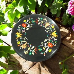 Elegant Black Marble Coffee Table - Semi-Precious Inlay Floral Art for Modern - Picture 1 of 8