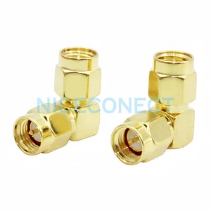 5x SMA macho a SMA macho enchufe ángulo recto RA adaptador coaxial conector RF chapado en oro - Imagen 1 de 4