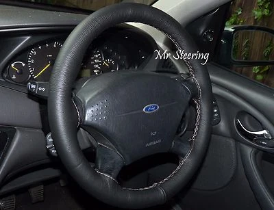 CUBIERTA VOLANTE CUERO ITALIANO NEGRO FORD FOCUS 98-11 COSTURAS BLANCAS Foto 1 de 3