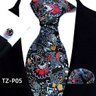 Classic Floral Blue Red Jacquard Silk Men's Tie Necktie Hanky Cufflink Set