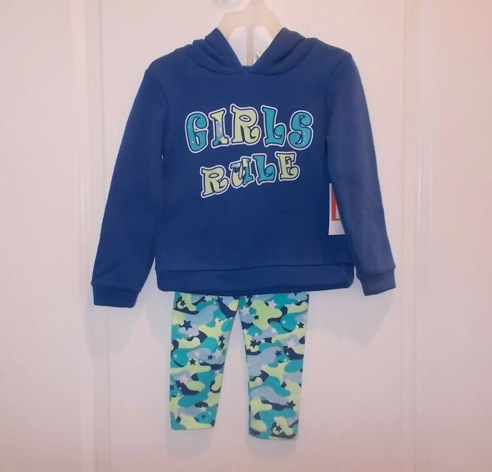 Kidgets Girls Size 12 Months Blue And Green Girls Rule Hooded 2-Piece Outfit - Image 1 of 4