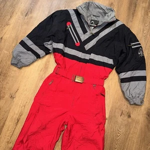 Head Ski Suit Mens One Piece Snowsuit Snow bib retro Vtg 1980s Colorblock Medium - Picture 1 of 22