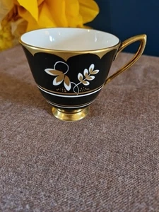 Royal Albert Small Footed Tea Cup Black & Gold Pattern Bone China - Picture 1 of 8