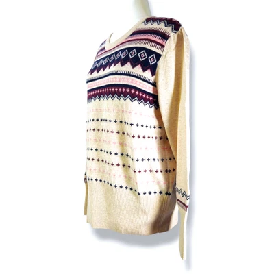 NWT Barbour Birch Knit Wool Blend Fair Isle Nordic Sweater Sz. 12 Oatmeal - Image 1 of 4