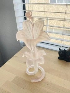 VTG Frosted Pink Lily Hand Blown Glass Flower Bud Vase Set MCM Art Deco Nouveau - Picture 1 of 17