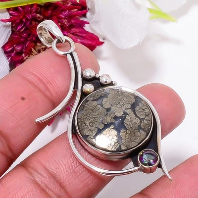 Marcasite & Rainbow Mystic Fire Topaz 925 Sterling Silver Pendant 2.42" Sku20 - Image 1 of 4