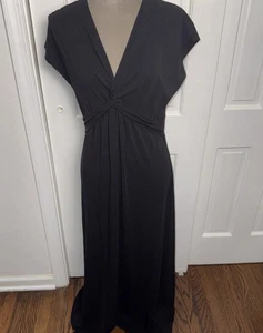Lands End Maxi Dress Cotton Jersey V Neck Wrap Small Navy Black Sleeveless Beach - Picture 1 of 9