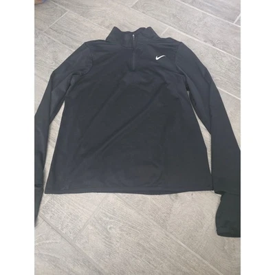 Camiseta de mujer Nike Dri FIT para correr cuarto de cremallera manga larga talla S negra agujeros para los pulgares Foto 1 de 4