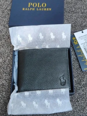 Men’s Polo Ralph Lauren Bifold Wallet – Black Leather, Timeless Style w Gift Box