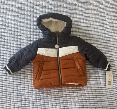 Chaqueta con capucha Rothschild Boy’s cálida invierno, piel, azul marino y naranja, 12M Foto 1 de 4