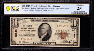 1929 $10 SECURITY NATIONAL BANK NOTE CURRENCY ARKANSAS CITY KANSAS PCGS B VF 25 - Picture 1 of 3
